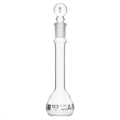 Flask Volumetric With Solid Glass Stopper  ASTM-E288 STD Class A  10 ml Stopper no.9, White Printing - eiscoindustrial