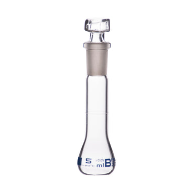 Flask Volumetric with Polypropylene Stopper  ASTM-E288 STD Class B,5 ml, Stopper no 9, Blue Printing - eiscoindustrial