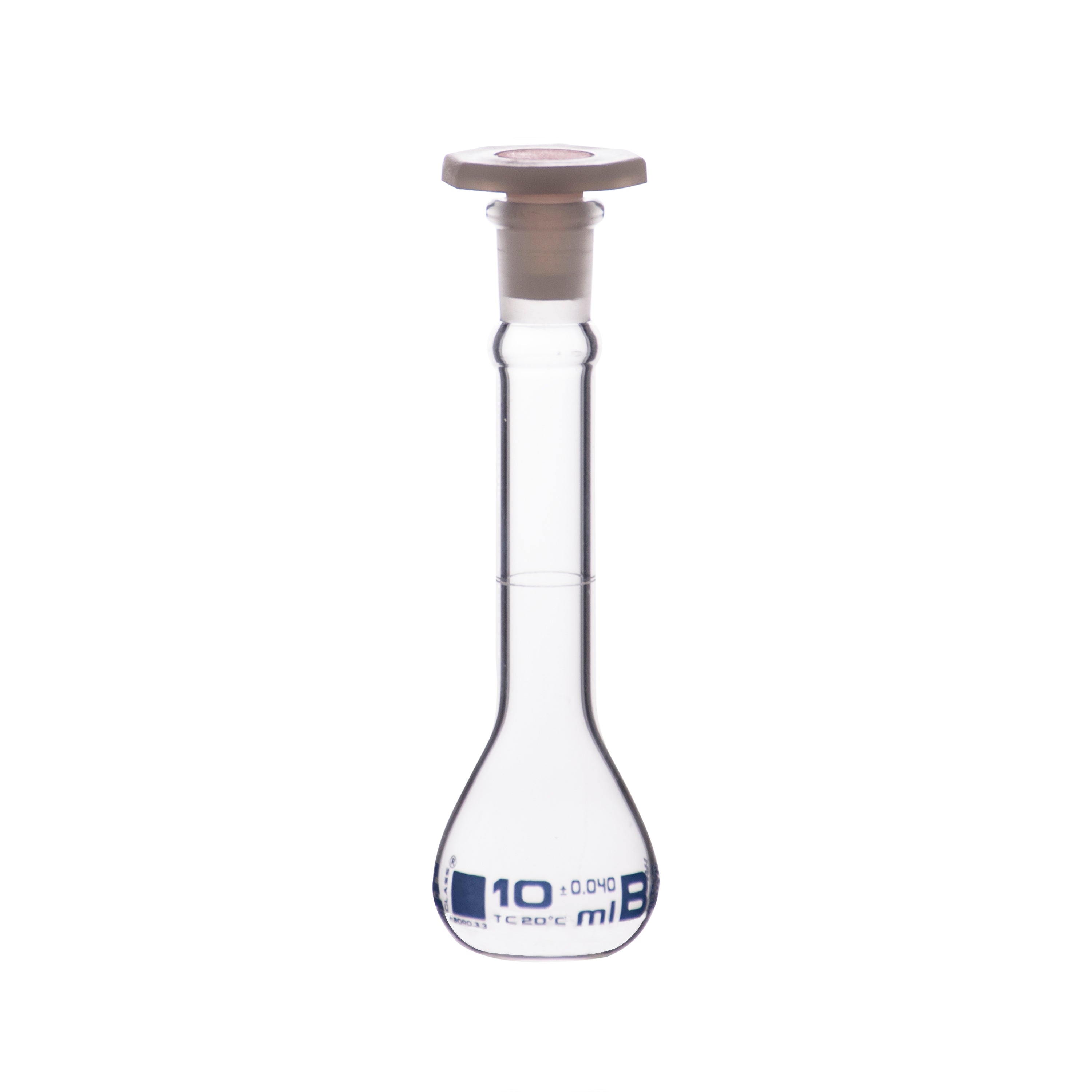 Flask Volumetric With Polypropylene Stopper  ASTM-E288 STD Class B,10 ml, Stopper no 9, Blue Printing - eiscoindustrial