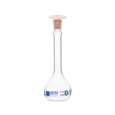 Flask Volumetric With Polypropylene Stopper  ASTM-E288 STD Class B,25 ml, Stopper no 9, Blue Printing - eiscoindustrial