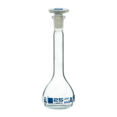 Flask Volumetric class 'A', cap. 25ml, socket size 10/19, borosilicate glass, Blue Printing - eiscoindustrial