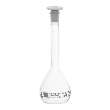 Flask Volumetric class 'A', cap. 100ml, socket size 14/23, borosilicate glass, White Printing - eiscoindustrial