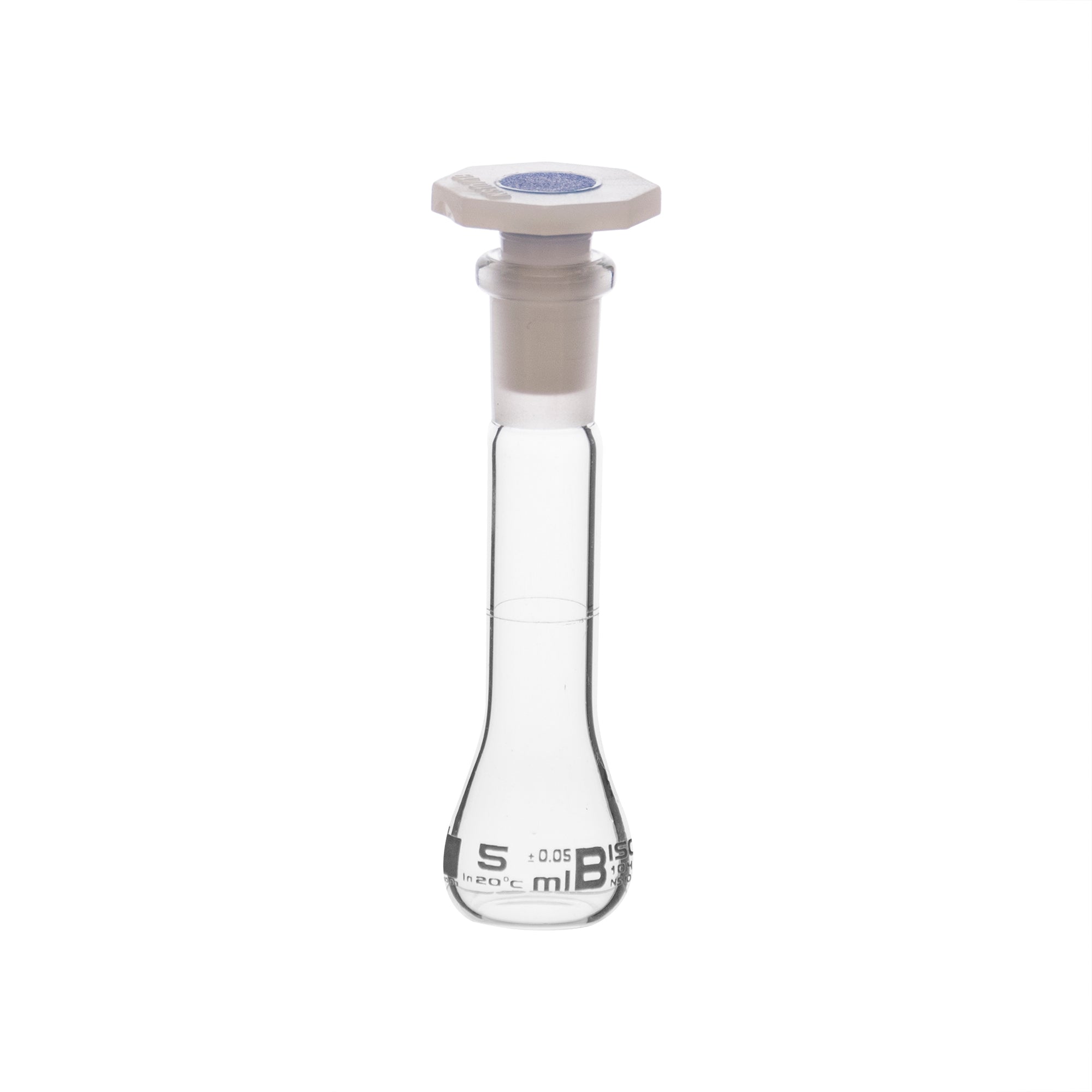 Flask Volumetric class 'B', cap. 5ml, socket size 10/19, borosilicate glass, White Printing - eiscoindustrial