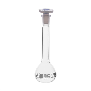 Flask Volumetric class 'B', cap. 20ml, socket size 10/19, borosilicate glass, White Printing - eiscoindustrial