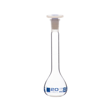 Flask Volumetric class 'B', cap. 20ml, socket size 10/19, borosilicate glass, Blue Printing - eiscoindustrial