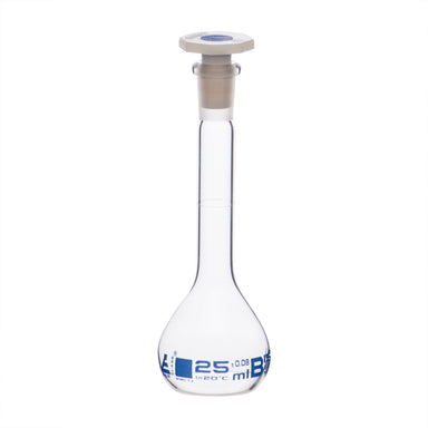 Flask Volumetric class 'B', cap. 25ml, socket size 10/19, borosilicate glass, Blue Printing - eiscoindustrial