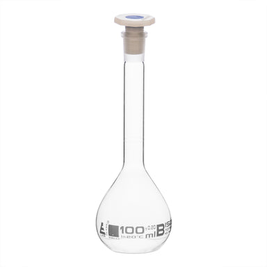 Flask Volumetric class 'B', cap. 100ml, socket size 14/23, borosilicate glass, White Printing - eiscoindustrial