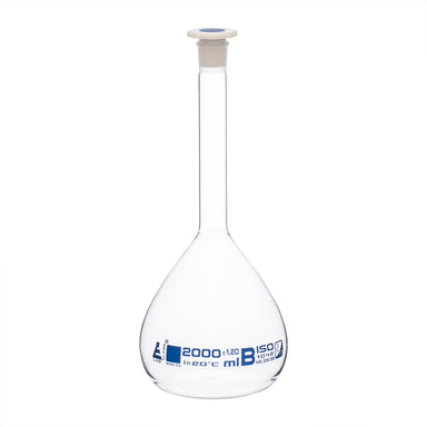 Flask Volumetric class 'B', cap. 2000ml, socket size 29/32, borosilicate glass, White Printing - eiscoindustrial