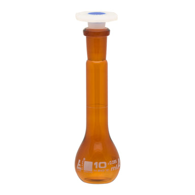 Flask Volumetric Amber, cap. 10ml, fitted with chemical resistance polypropylene stopper, borosilicate glass - eiscoindustrial