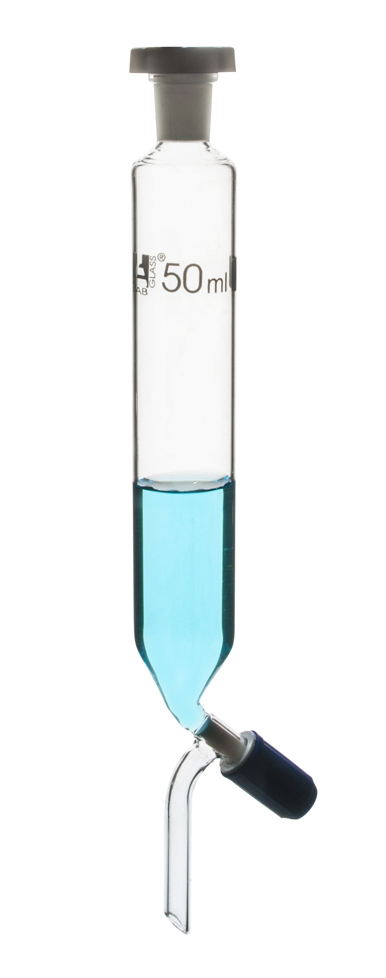 Funnel Dropping - Cylindrical, cap. 50ml, socket size 19/26, borosilicate glass, graduated cylindrical with screw type Rotaflow stopcock & interchangeable plastic stopper - eiscoindustrial