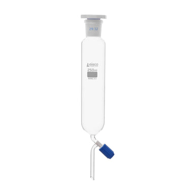 Funnel Dropping - Cylindrical, cap. 1000ml, socket size 29/32, borosilicate glass, graduated cylindrical with glass stopcock & interchangeable plastic stopper - eiscoindustrial