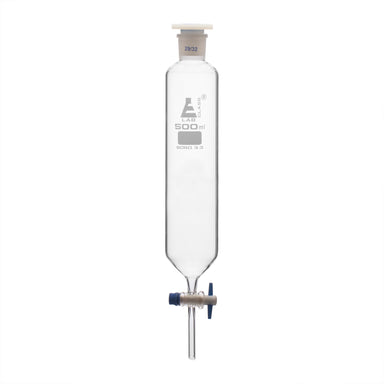 Funnel Dropping - Cylindrical, cap. 500ml, socket size 29/32, borosilicate glass, Un-graduated cylindrical with PTFE stopcock & interchangeable plastic stopper - eiscoindustrial