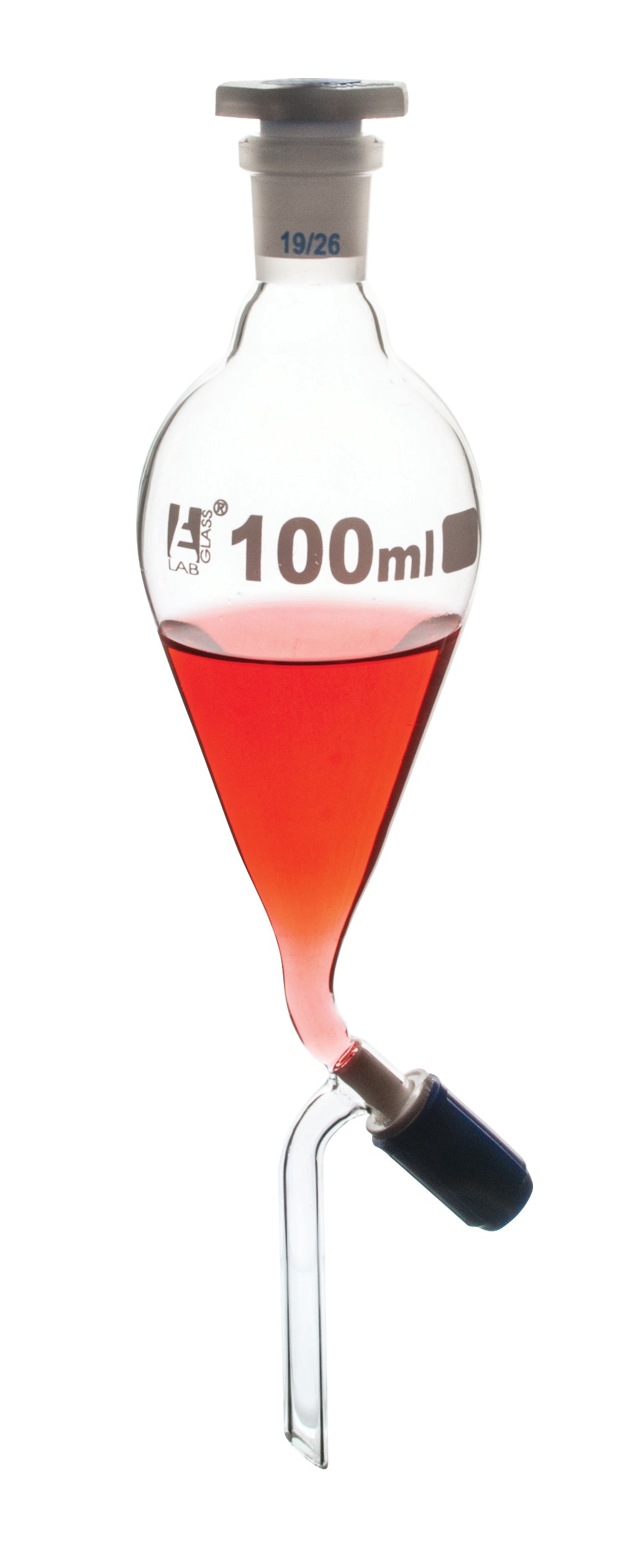 Funnel Separating - Squibb, cap. 50ml, socket size 14/23, borosilicate glass, with interchangeable plastic stopper and Rotaflow stopcock, Un-Gradauted - eiscoindustrial