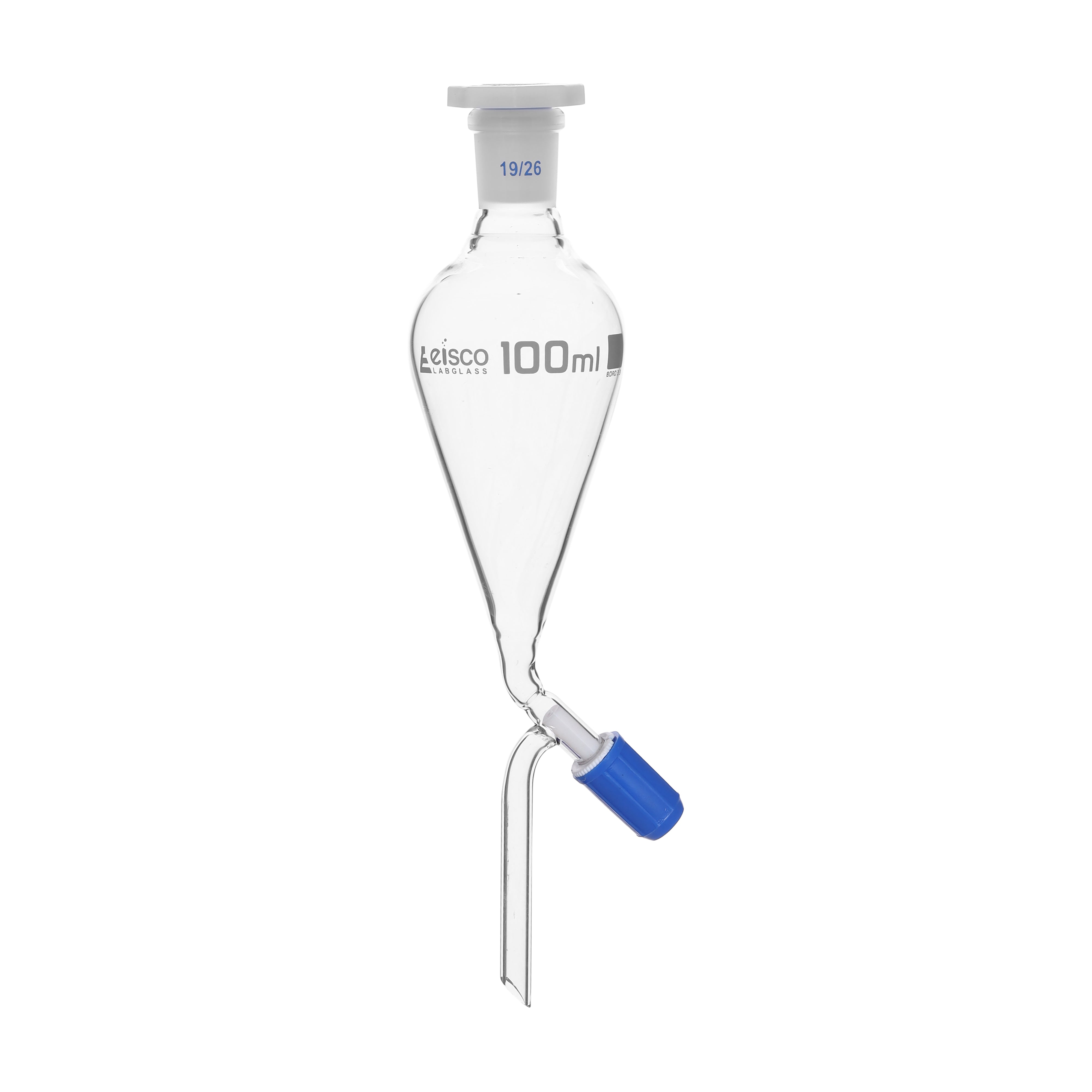 Funnel Separating - Squibb, cap. 250ml, socket size 19/26, borosilicate glass, with interchangeable plastic stopper and Rotaflow stopcock, Graduated - eiscoindustrial