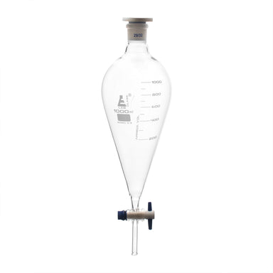 Funnel Separating - Squibb, cap. 1000ml, socket size 29/32, borosilicate glass, with interchangeable plastic stopper and PTFE key stopcock, Gradauted - eiscoindustrial