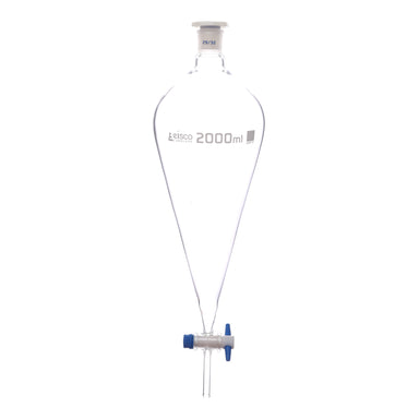 Funnel Separating - Squibb, cap. 2000ml, socket size 29/32, borosilicate glass, with interchangeable plastic stopper and PTFE key stopcock,Un-Gradauted - eiscoindustrial