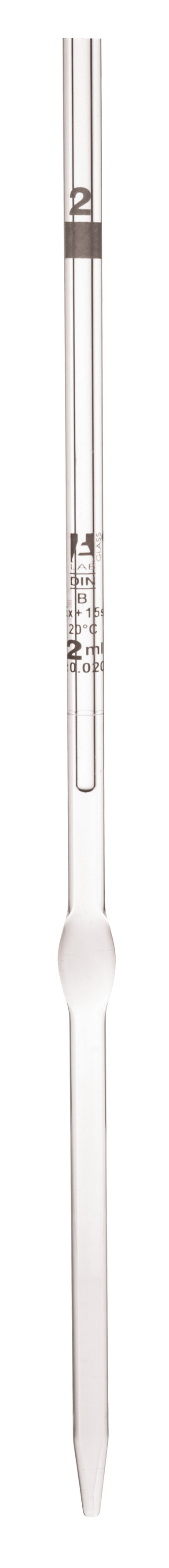 Pipette class 'B' 2ml, Borosilicate glass, White Printing  bulb form, Orange - eiscoindustrial