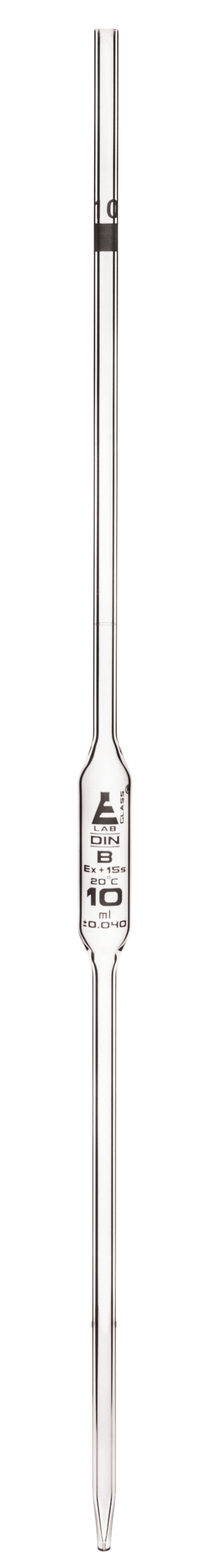 Pipette class 'B' 10ml, Borosilicate glass,  Whit Printing bulb form, Red - eiscoindustrial