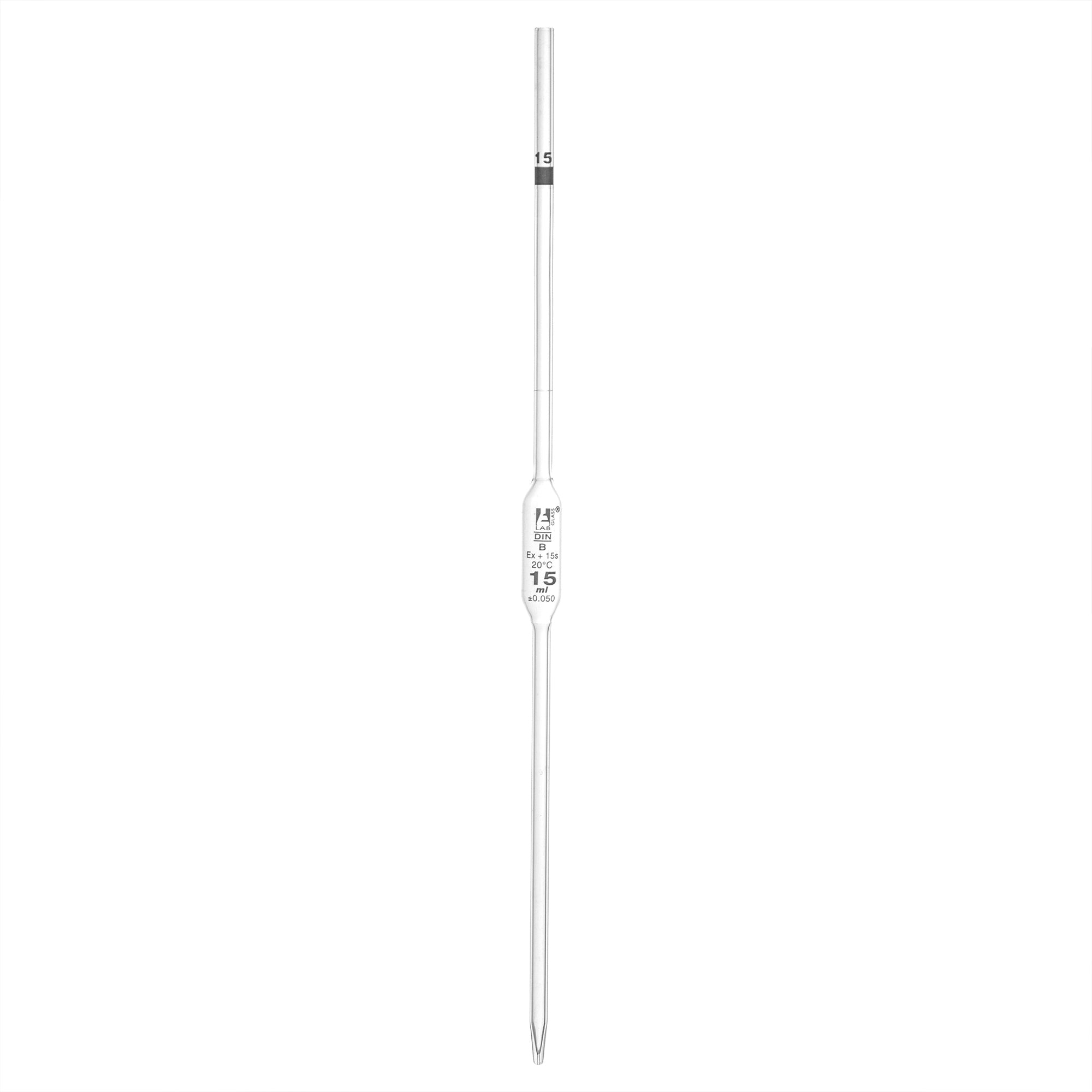 Pipette class 'B' 15ml, Borosilicate glass, White Printing  bulb form, Green - eiscoindustrial