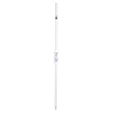 Pipette class 'B' 15ml, Borosilicate glass, Blue Printing bulb form, Green - eiscoindustrial