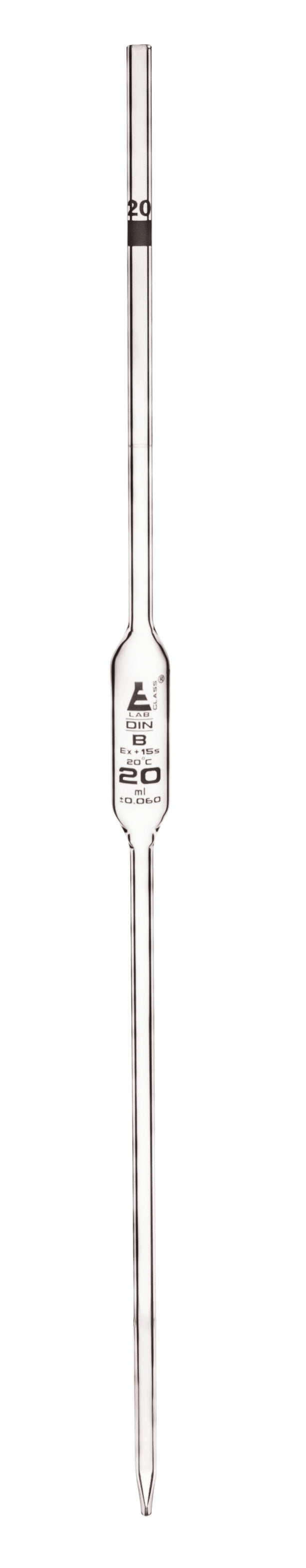 Pipette class 'B' 20ml, Borosilicate glass, White Printing bulb form, Yellow - eiscoindustrial