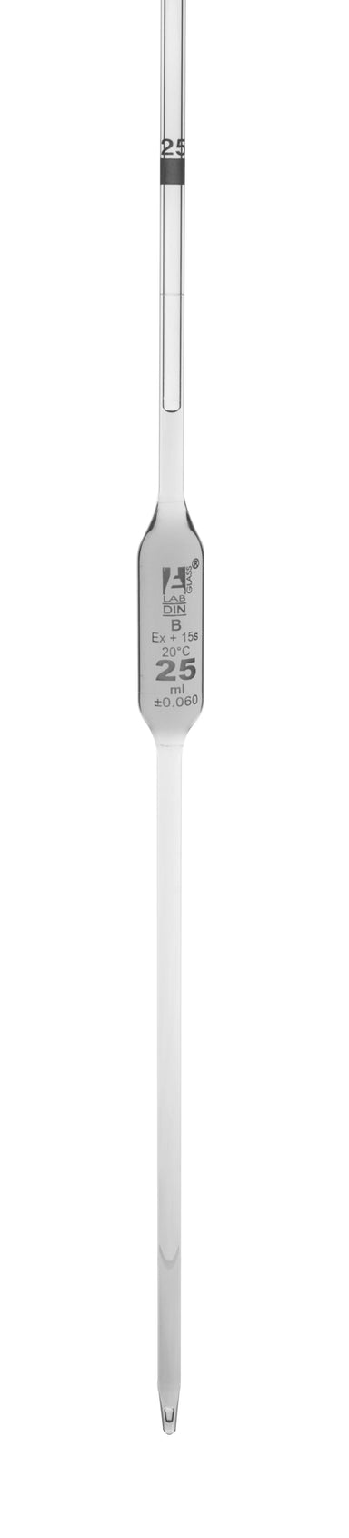 Pipette class 'B' 25ml, Borosilicate glass,  White Printing bulb form, Blue - eiscoindustrial