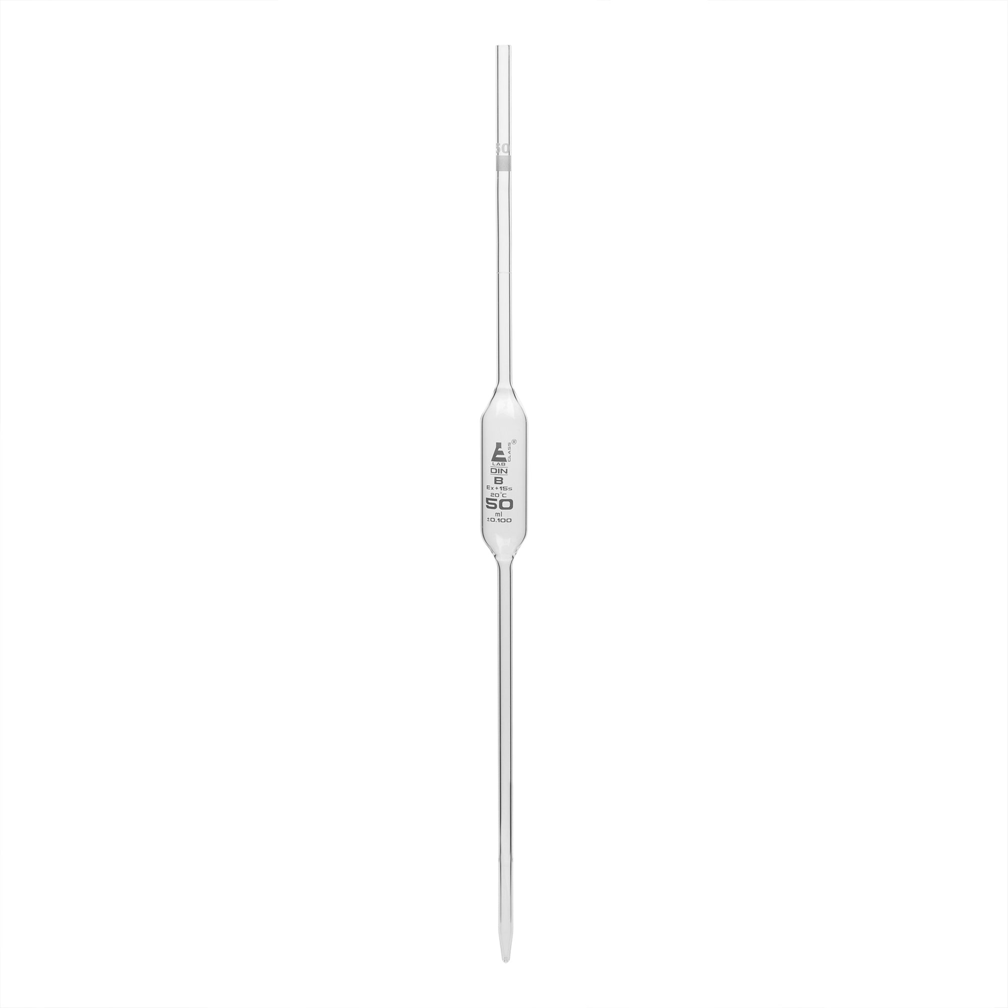 Pipette class 'B' 50ml, Borosilicate glass, White Printing  bulb form, Red - eiscoindustrial