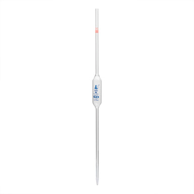 Pipette class 'B' 50ml, Borosilicate glass, Blue Printing bulb form, Red - eiscoindustrial