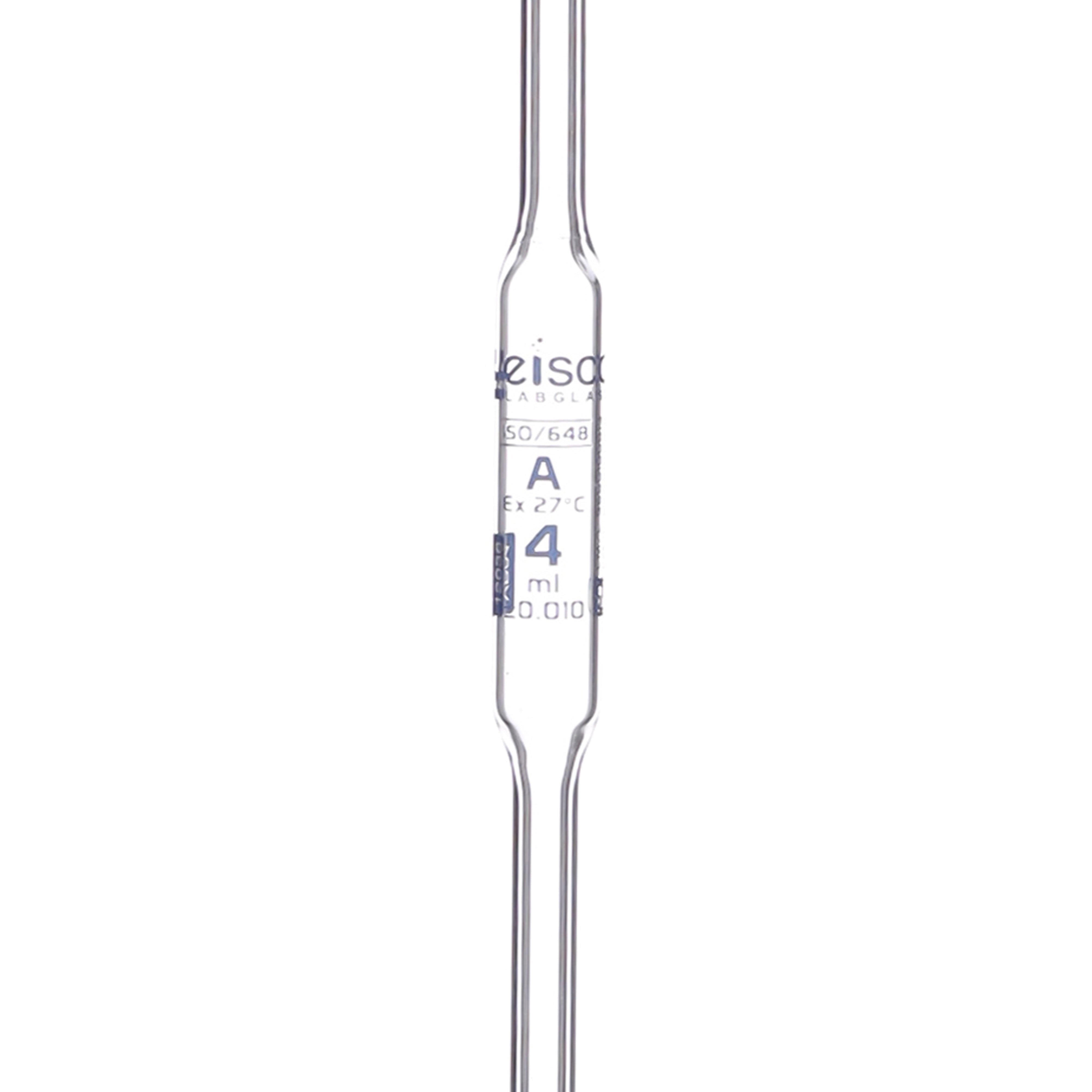 Pipette class 'B' 2ml, Borosilicate glass, Blue Printing bulb form, Orange ISI