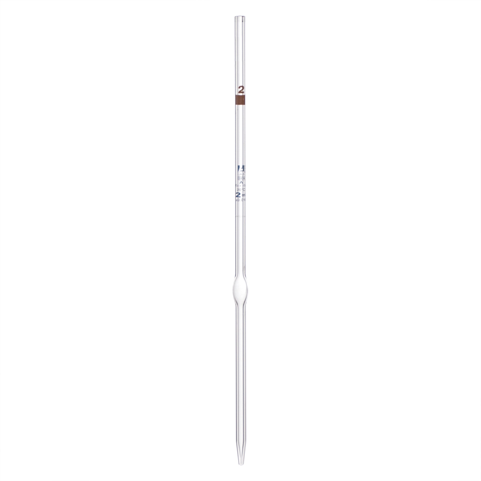 Pipette class 'A' 2ml, Borosilicate glass, Blue Printing bulb form, - eiscoindustrial