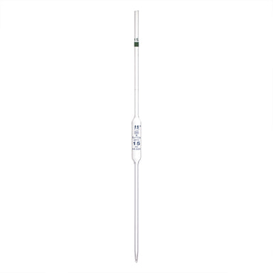 Pipette class 'A' 15ml, Borosilicate glass, Blue Printing bulb form, Green - eiscoindustrial