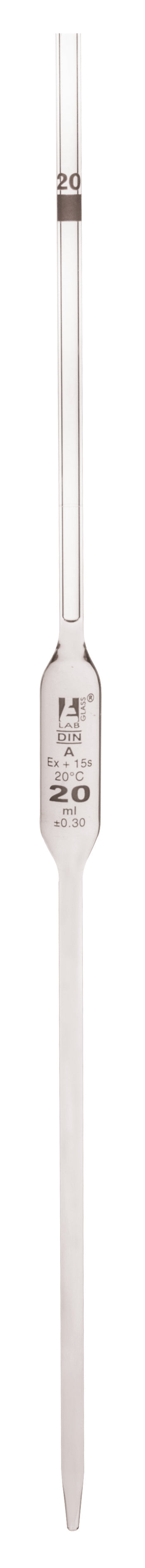 Pipette class 'A' 20ml, Borosilicate glass, White Printing bulb form, Yellow - eiscoindustrial