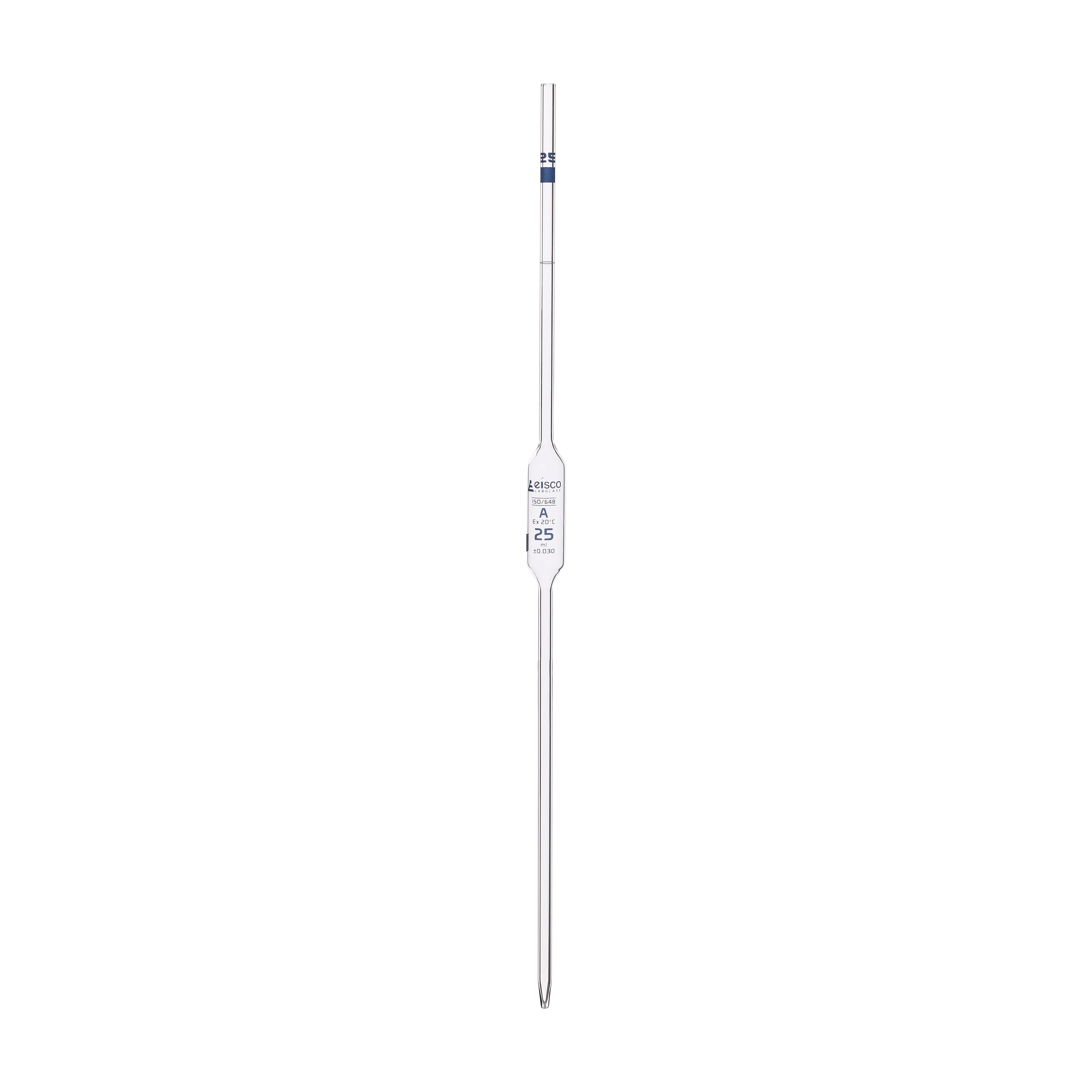 Pipette class 'A' 25ml, Borosilicate glass, Blue Printing bulb form, Blue - eiscoindustrial