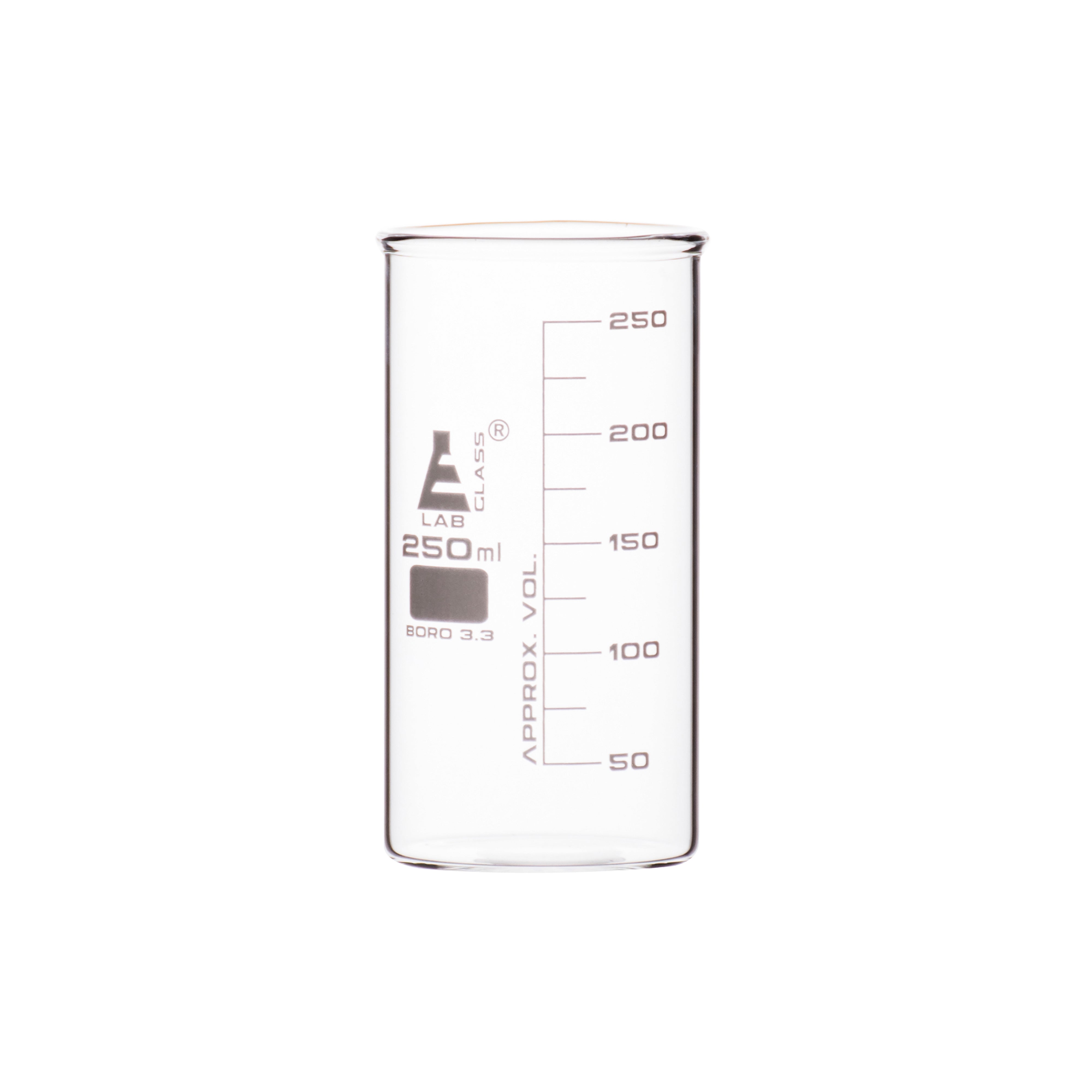 Beaker Tall form without spout made of borosilicate glass, graduated 250 ml - eiscoindustrial