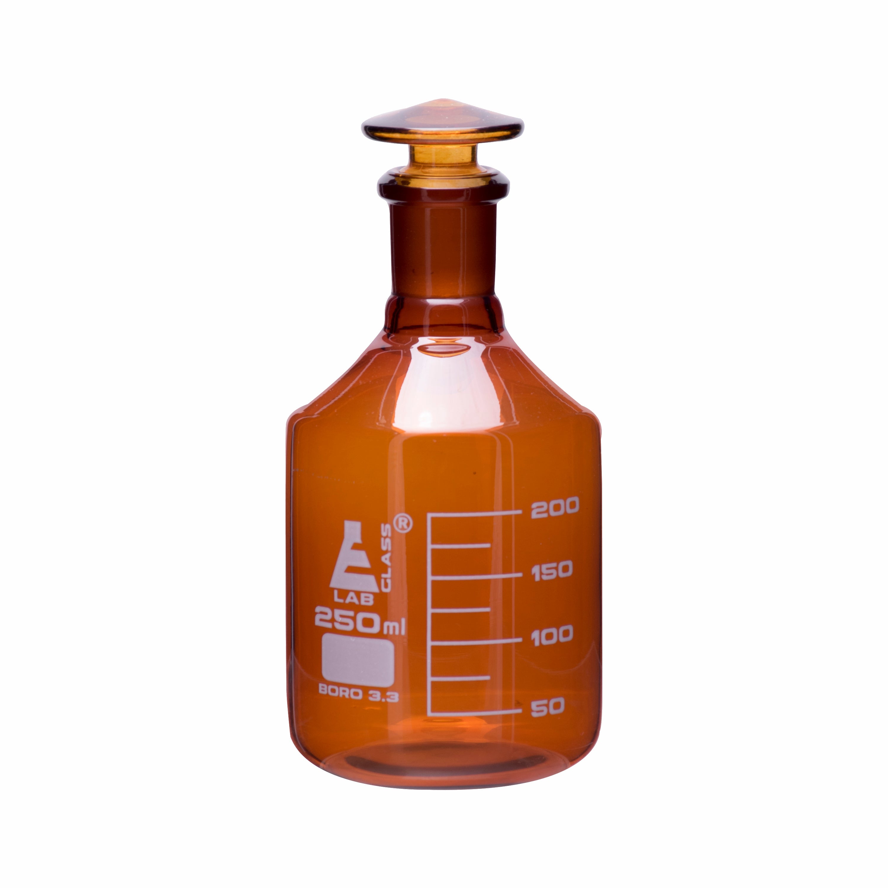 Reagent Bottle Amber Graduated with solid glass stopper cap. 14/23 125 ML - eiscoindustrial