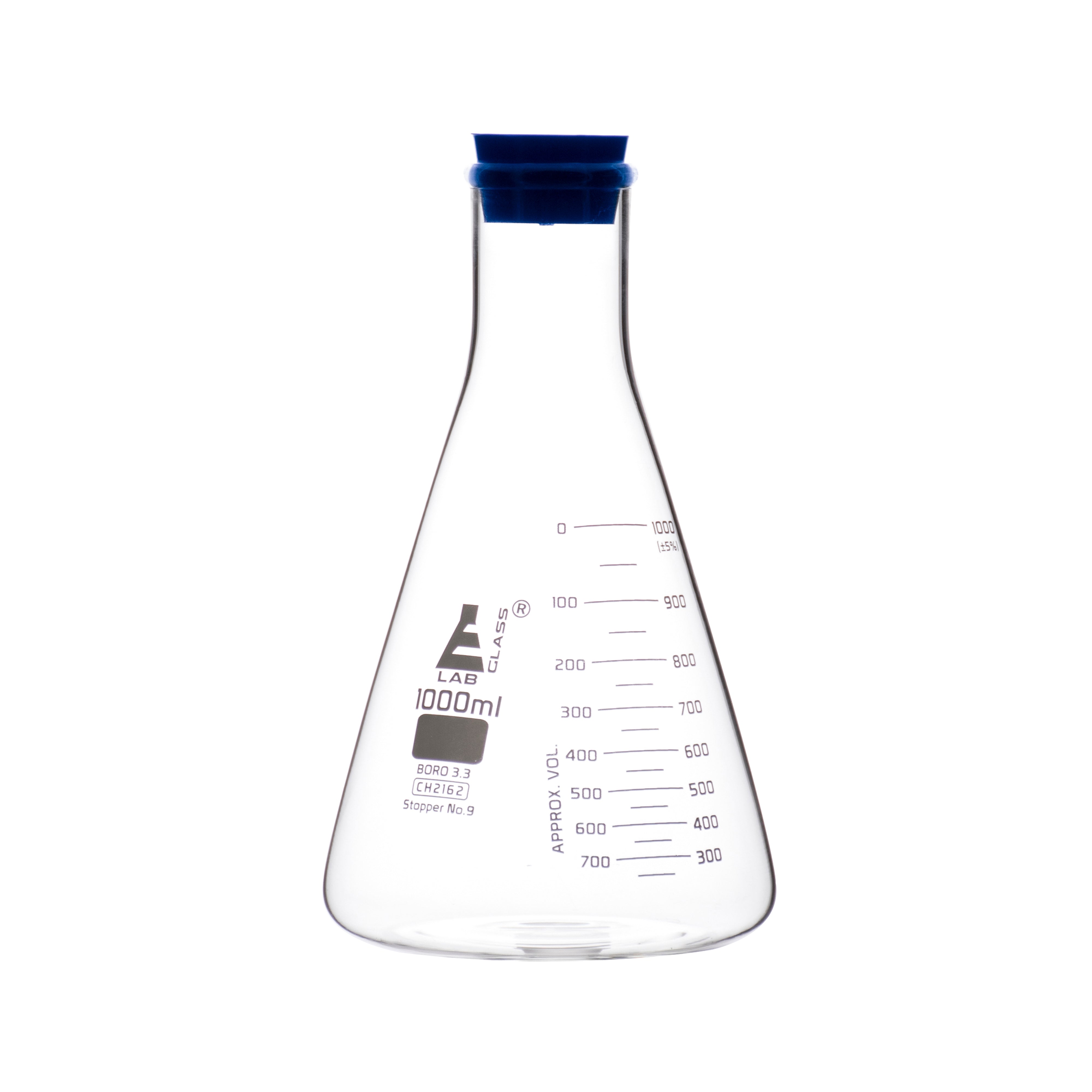 Flasks - Conical Erlenmeyer with Narrow Neck and Rubber Stopper, ASTM 2000ml - eiscoindustrial