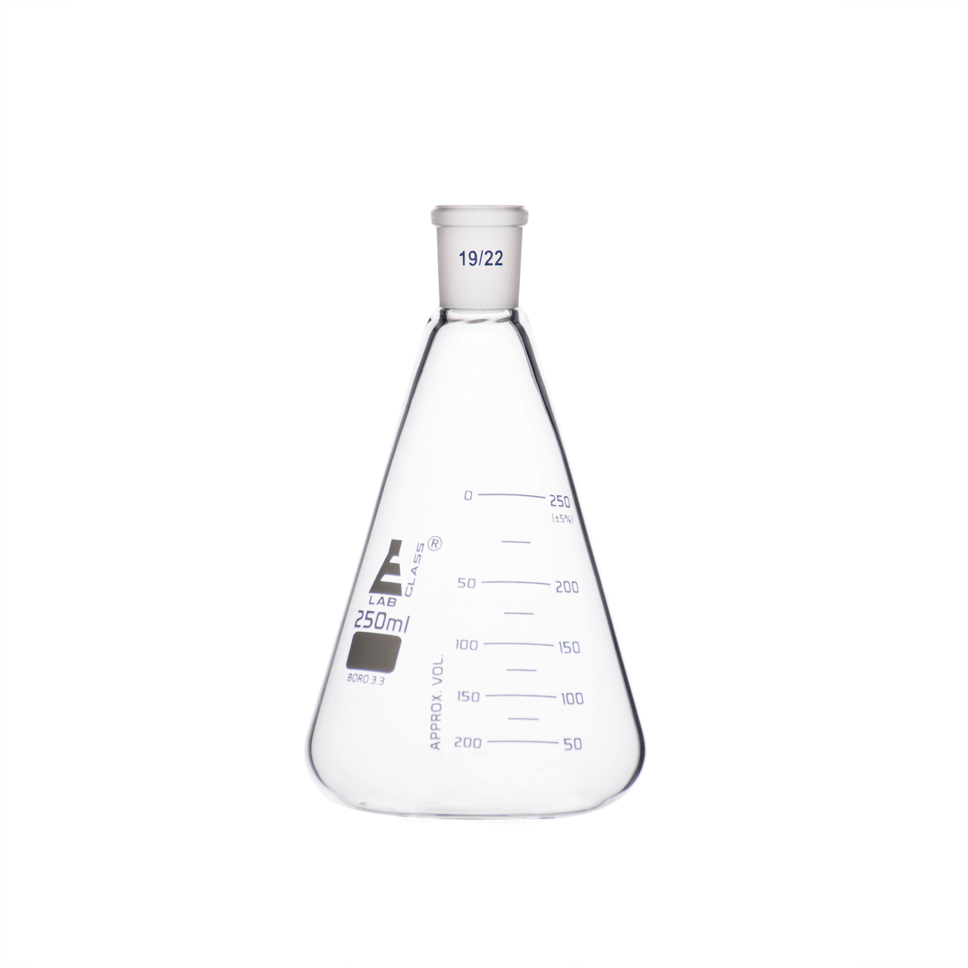 Flasks - Conical Erlenmeyer with Narrow Neck and Interchangeable Joint, ASTM 250ml 19/22 - eiscoindustrial