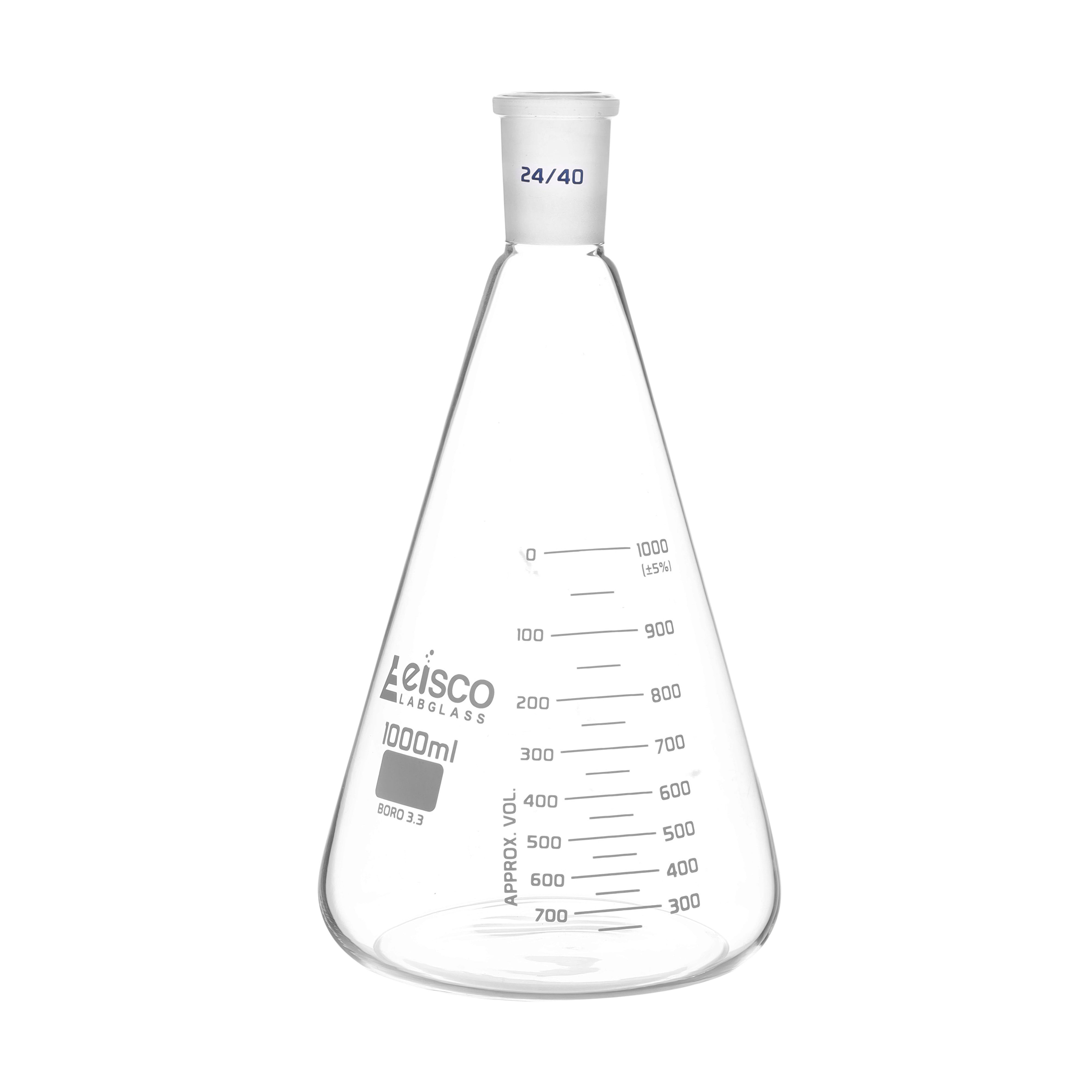 Flasks - Conical Erlenmeyer with Narrow Neck and Interchangeable Joint, ASTM 2000ml 24/40 - eiscoindustrial