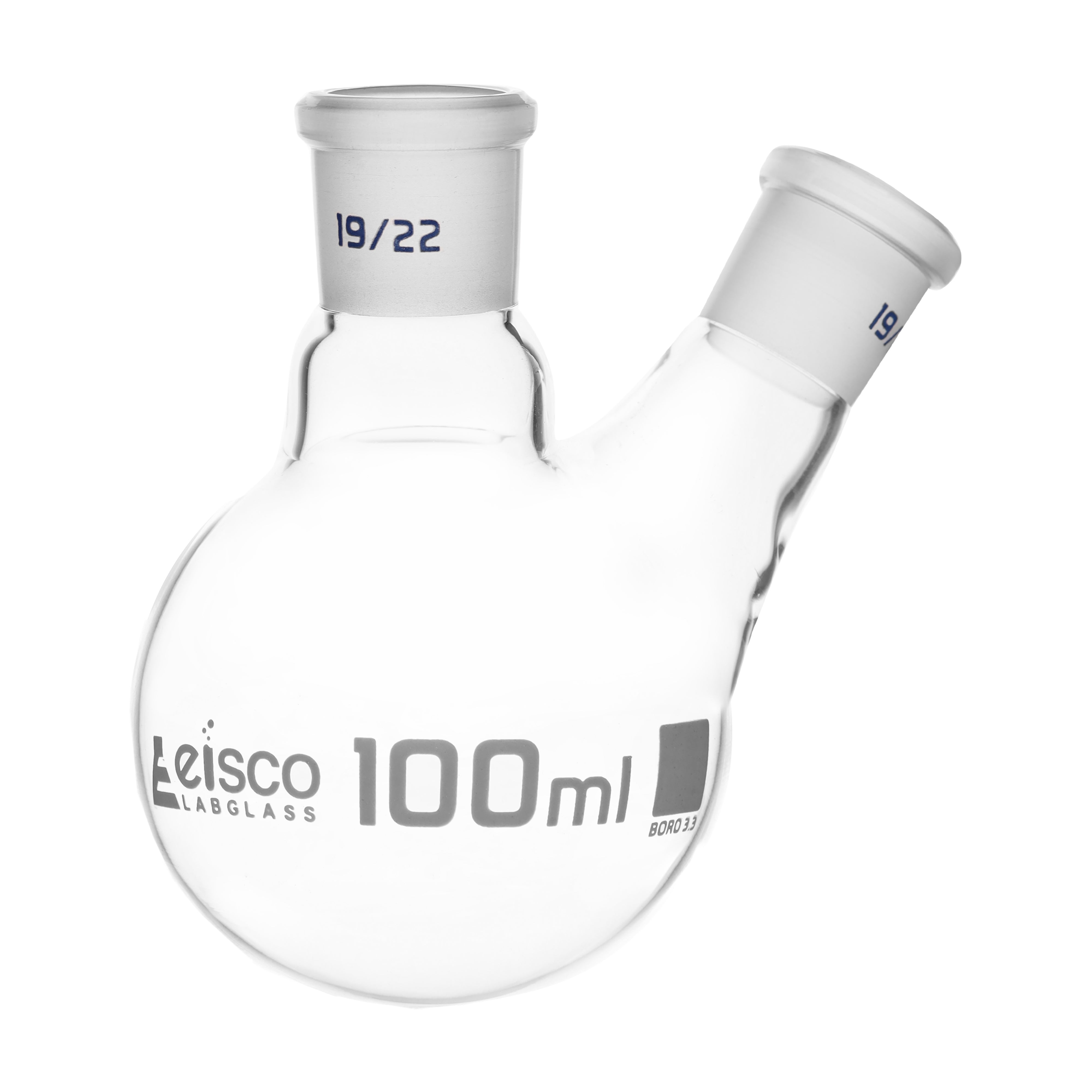 Flasks - Distilling Round Bottom with Two Necks,Angled - ASTM, Capacity 100ml,24/40,24/40 - eiscoindustrial