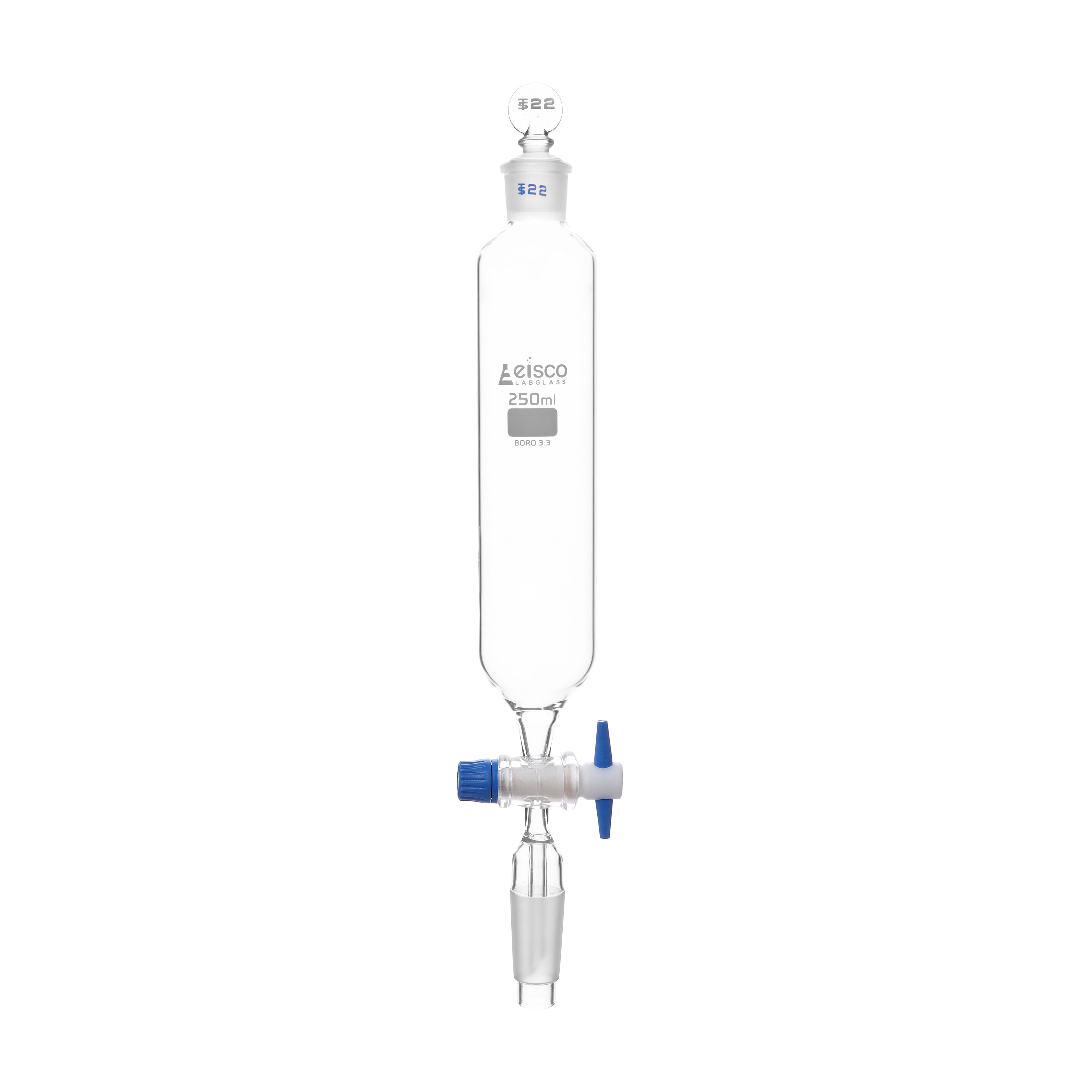 Dropping Funnel - PTFE Key Stopcock, Stem with Cone, plastic Stopper - ASTM, Capacity 500ml,24/40 - eiscoindustrial