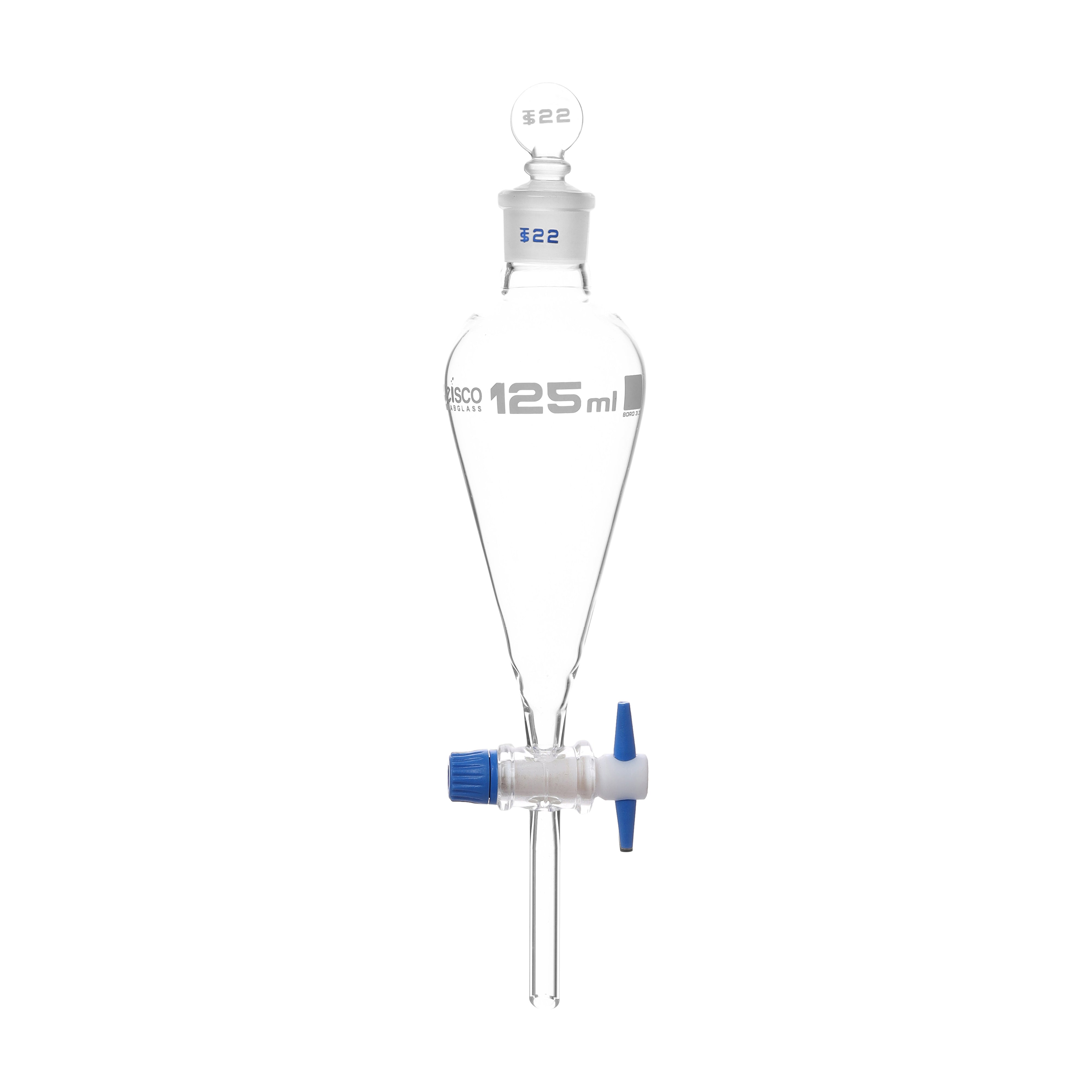 Squibb Separating Funnel - PTFE Key Stopcock,PE Stopper - ASTM, Capacity 250ml - eiscoindustrial