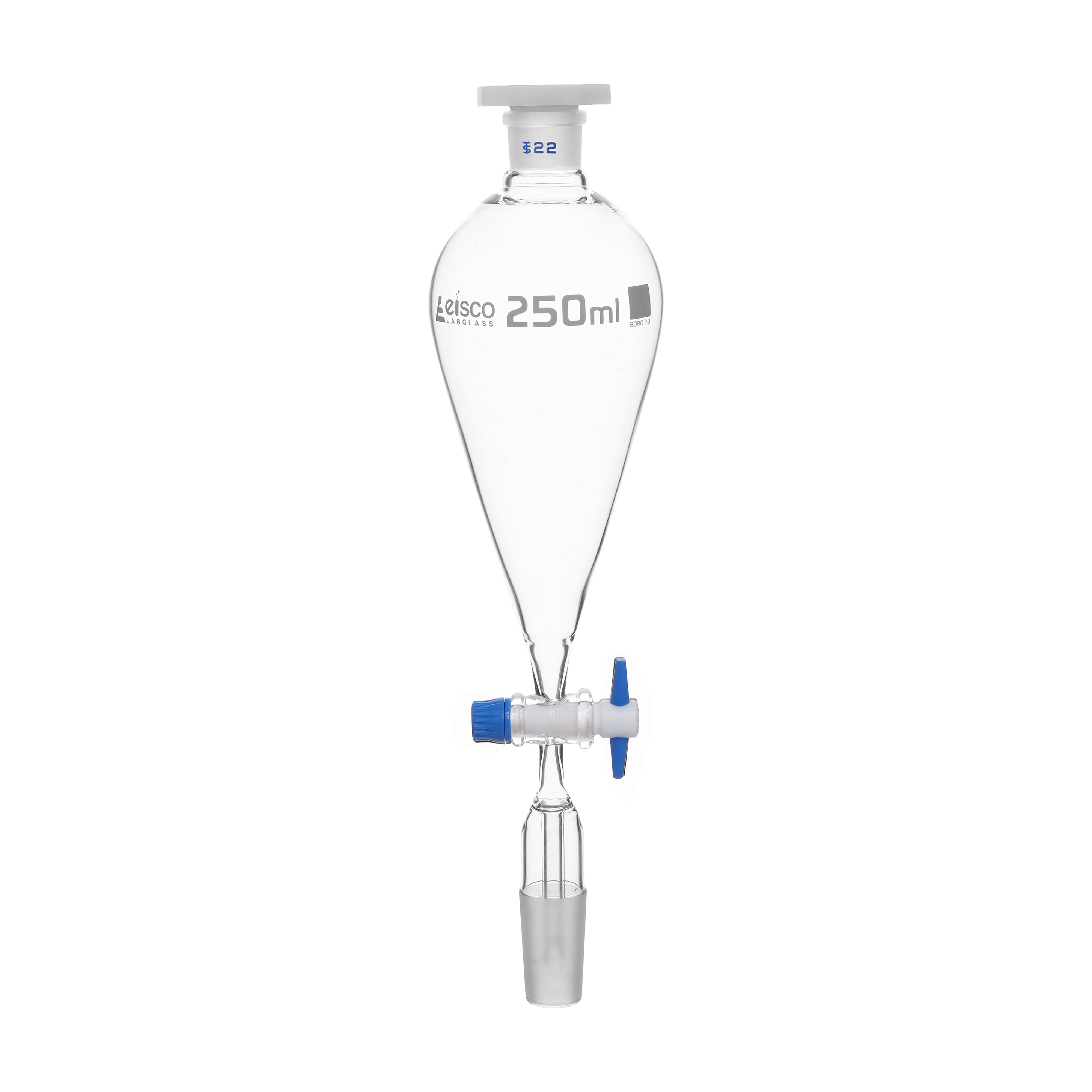 Squibb Separating Funnel - PTFE Key Stopcock,PE Stopper, Stem with Cone - ASTM,Capacity 1000ml,24/40 - eiscoindustrial