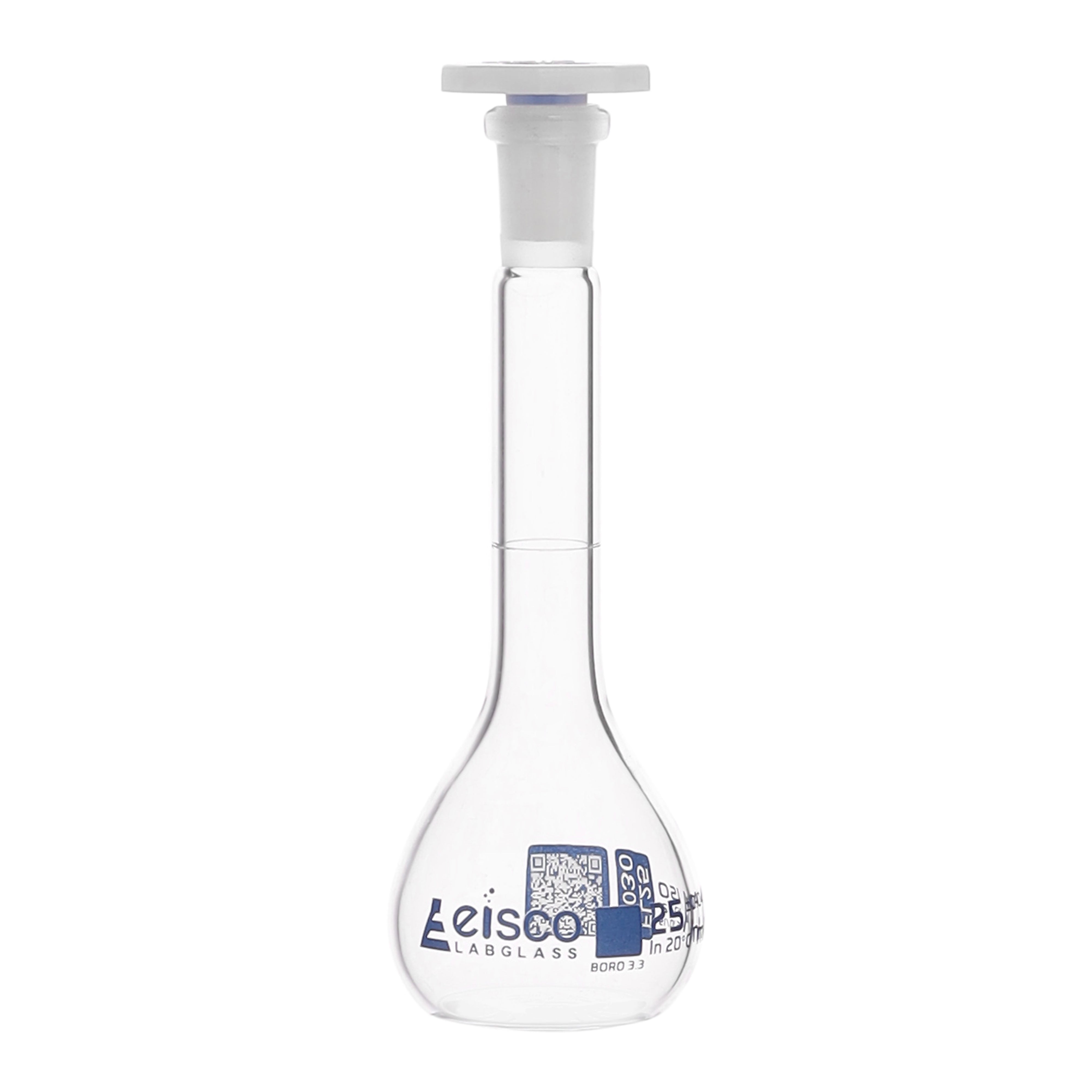 Flask - volumetric 25ml Class-A with PE Stopper, QR coded - eiscoindustrial