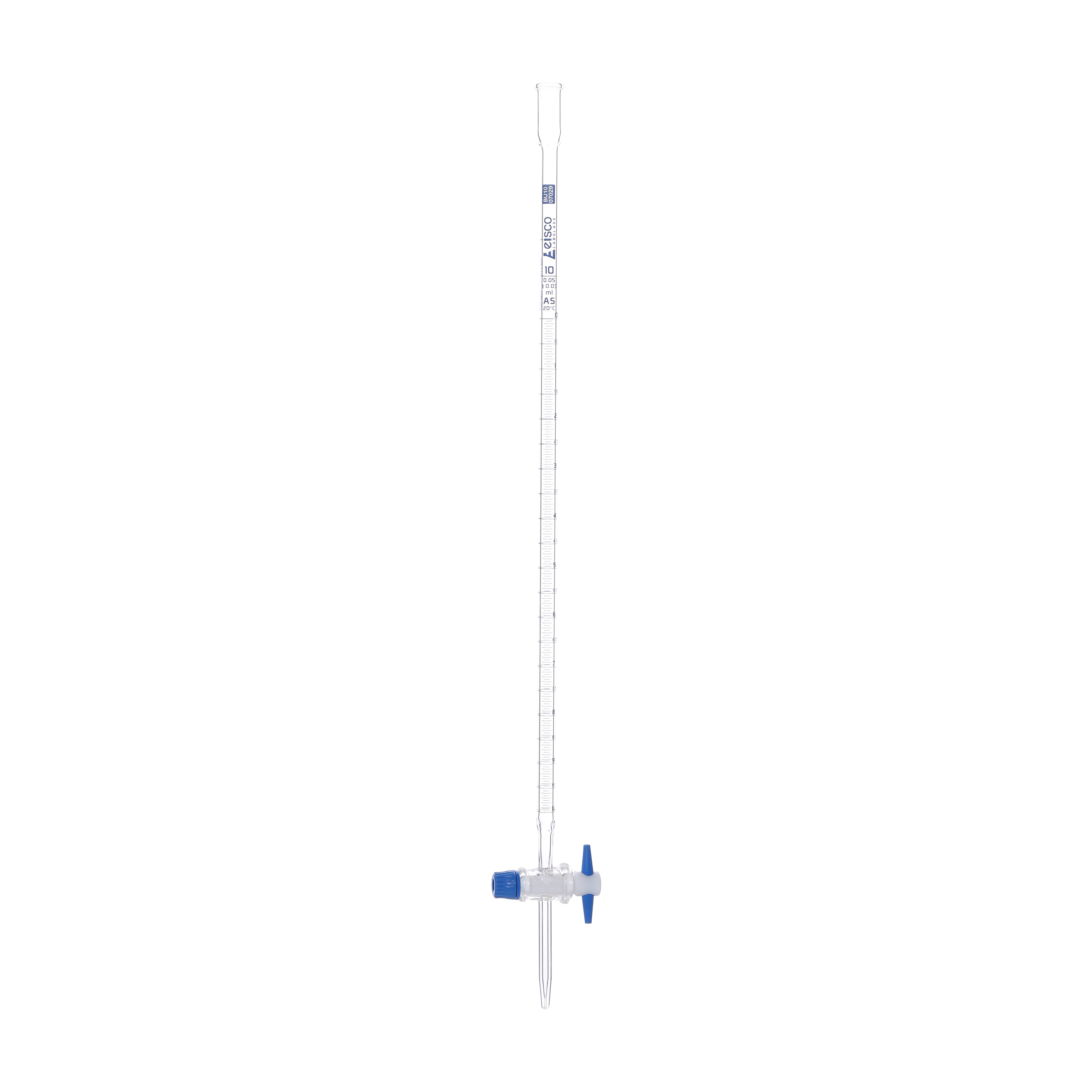 Burettes - Glass with PTFE key stocork, class-AS,capacity 10ml, Sub. Div. 0.050ml Tolerance ± 0.03ml, White Graduation - eiscoindustrial