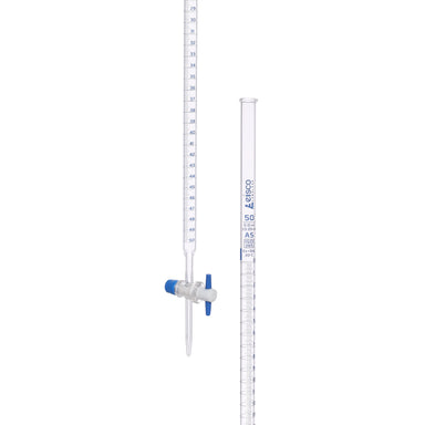 Burettes - Glass with PTFE key stocork, class-AS,capacity 25ml, Sub. Div. 0.05ml Tolerance ± 0.03ml, Blue Graduation - eiscoindustrial