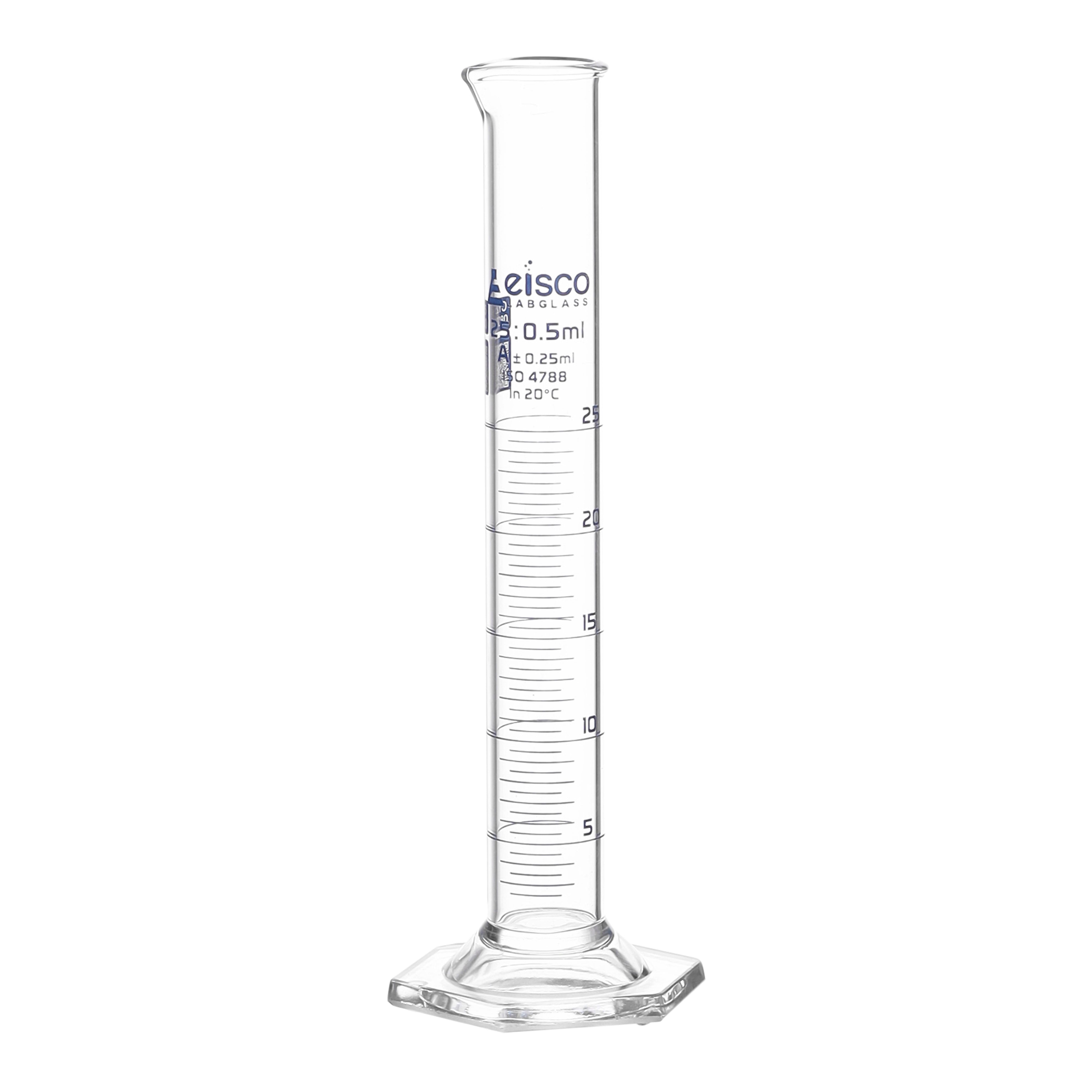 Graduated Cylinders - Glass, Class-A With Hexagonal Base, QR coded, 25ml - eiscoindustrial