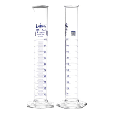 Graduated Cylinders - Glass, Class-A With Hexagonal Base, QR coded, 100ml - eiscoindustrial