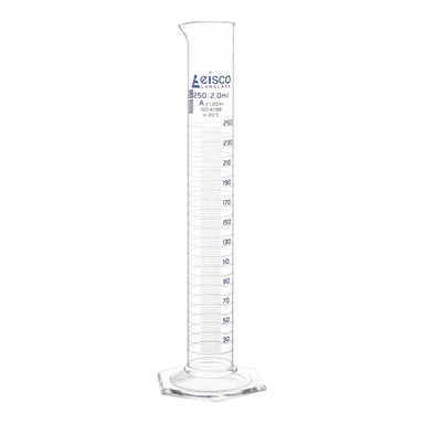 Graduated Cylinders - Glass, Class-A With Hexagonal Base, QR coded, 250ml - eiscoindustrial