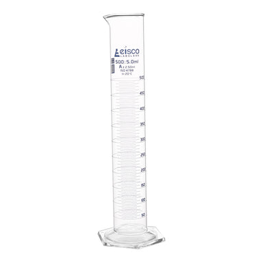 Graduated Cylinders - Glass, Class-A With Hexagonal Base, QR coded, 500ml - eiscoindustrial