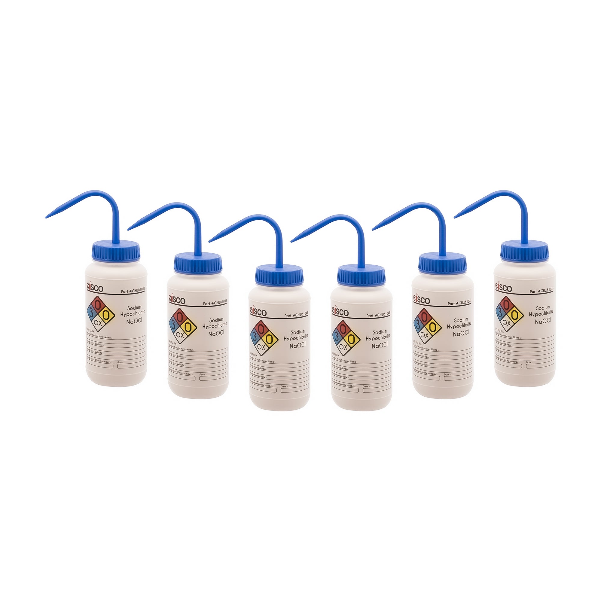 Premium Wash Bottles - Wide Neck, 4 - Color,Capacity 500ml,Sodium Hypochlorite - eiscoindustrial